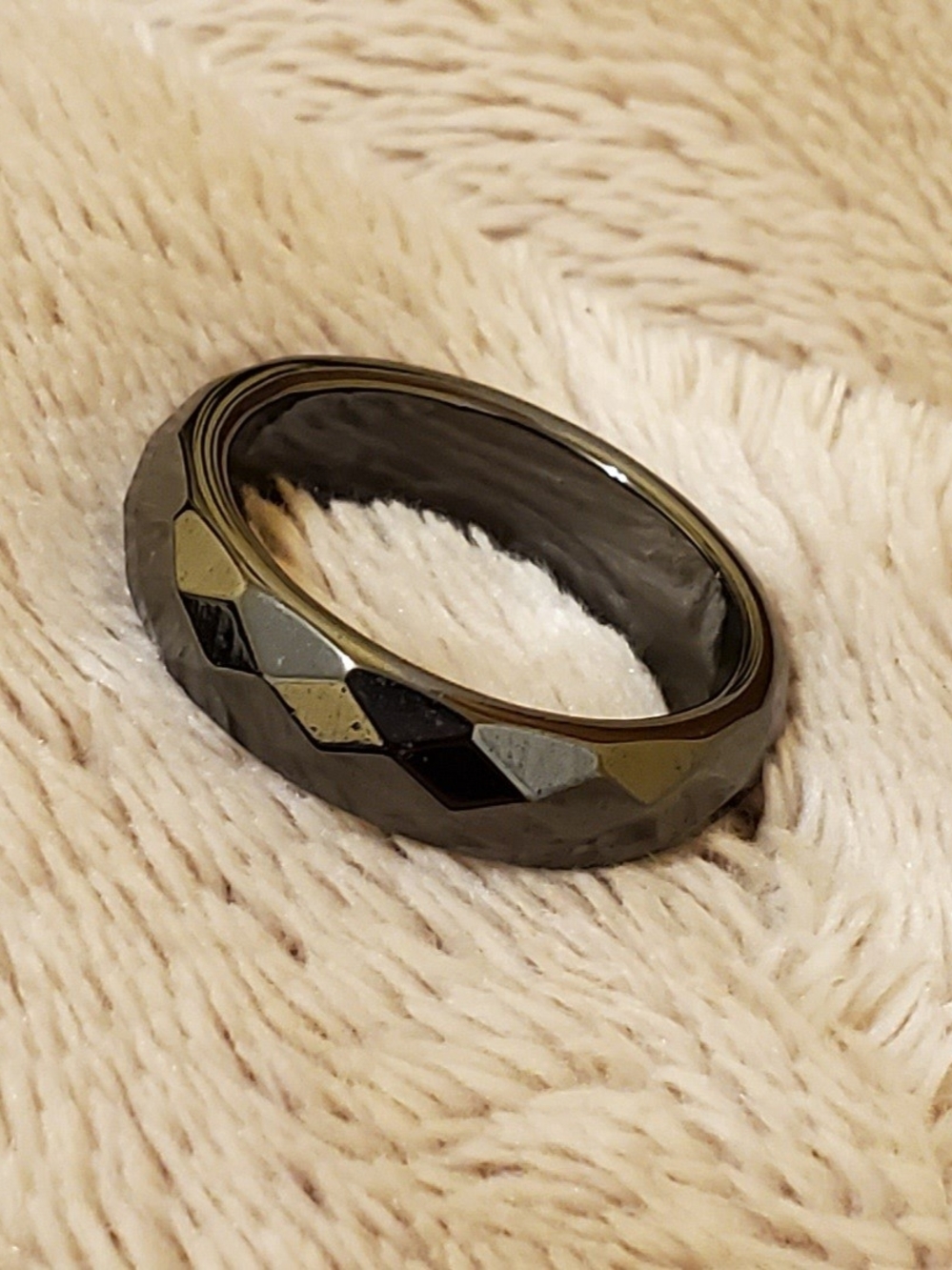 Faceted Hematite Ring